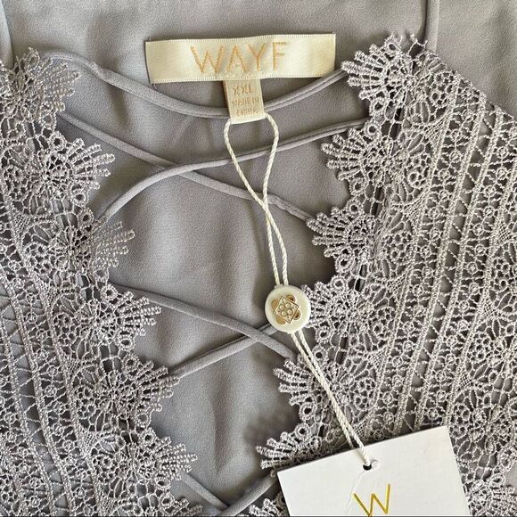 WAYF LACE FRONT CAMISOLE Periwinkle Blue Grey Spaghetti strap Criss Cross - Picture 9 of 12